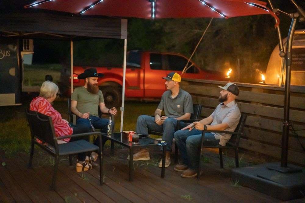 Outdoor War Wagon lounge setup at a Texas event