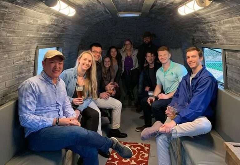 Cigars, seating, and the bar setup at War Wagon